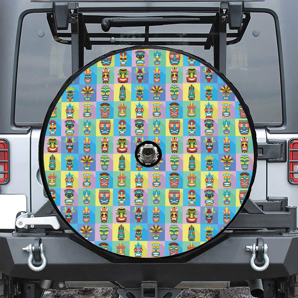 Colorful Tiki Pattern Print Tire Cover With Camera Hole