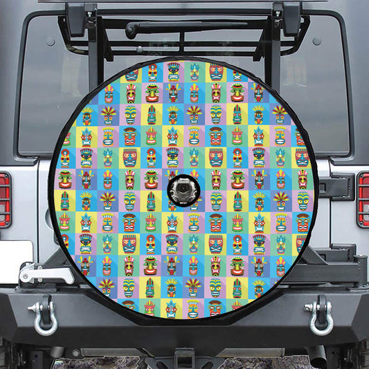 Colorful Tiki Pattern Print Tire Cover With Camera Hole