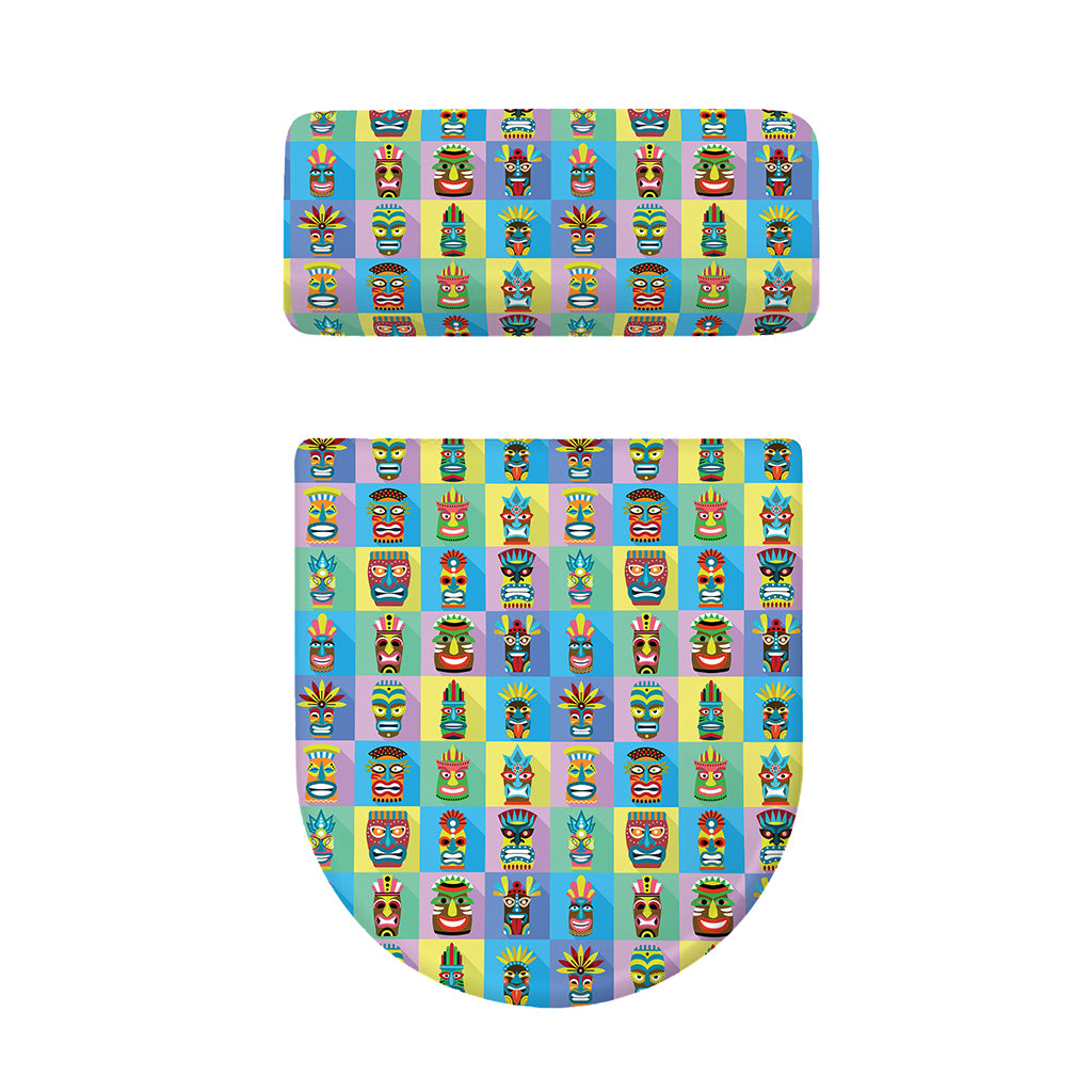 Colorful Tiki Pattern Print Toilet Lid And Tank Cover Set