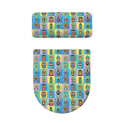 Colorful Tiki Pattern Print Toilet Lid And Tank Cover Set