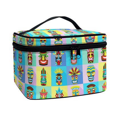 Colorful Tiki Pattern Print Travel Makeup Bag
