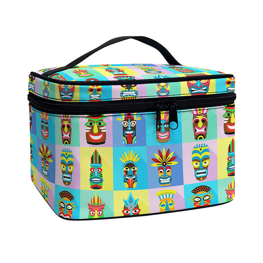 Colorful Tiki Pattern Print Travel Makeup Bag