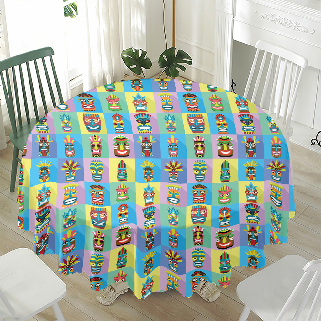 Colorful Tiki Pattern Print Waterproof Round Tablecloth
