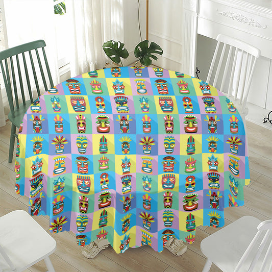 Colorful Tiki Pattern Print Waterproof Round Tablecloth