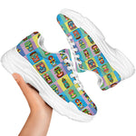 Colorful Tiki Pattern Print White Chunky Shoes