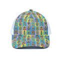 Colorful Tiki Pattern Print White Mesh Trucker Hat