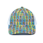 Colorful Tiki Pattern Print White Mesh Trucker Cap