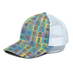 Colorful Tiki Pattern Print White Mesh Trucker Cap