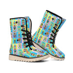 Colorful Tiki Pattern Print Winter Boots