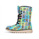 Colorful Tiki Pattern Print Winter Boots