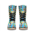 Colorful Tiki Pattern Print Winter Boots