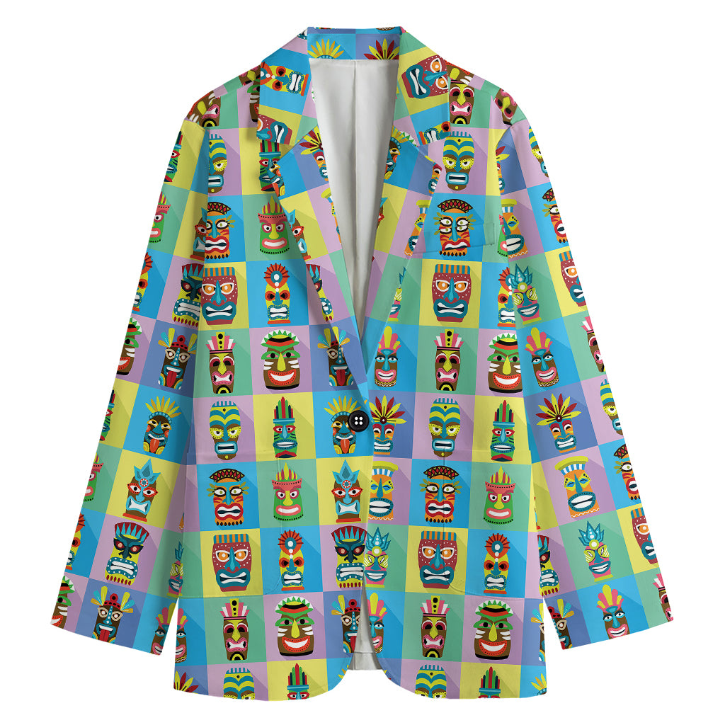 Colorful Tiki Pattern Print Women's Blazer