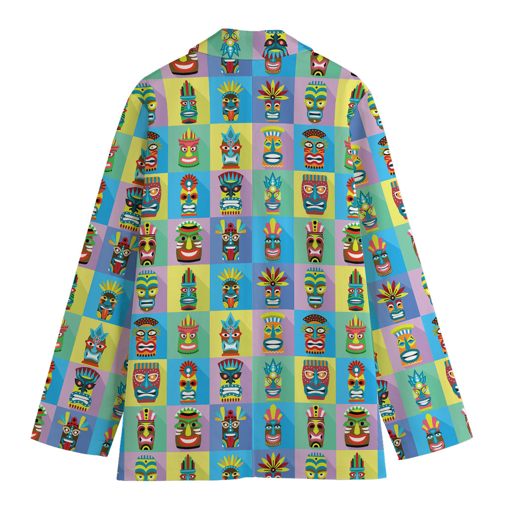 Colorful Tiki Pattern Print Women's Blazer