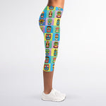Colorful Tiki Pattern Print Women's Capri Leggings
