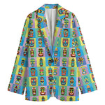 Colorful Tiki Pattern Print Women's Cotton Blazer