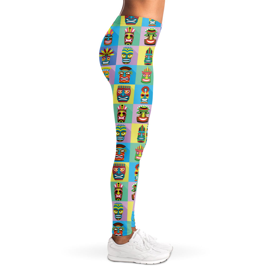 Colorful Tiki Pattern Print Women's Leggings
