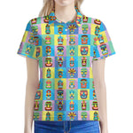 Colorful Tiki Pattern Print Women's Polo Shirt