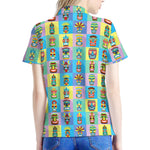Colorful Tiki Pattern Print Women's Polo Shirt