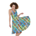 Colorful Tiki Pattern Print Sleeveless Knee Length Dress