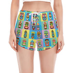 Colorful Tiki Pattern Print Women's Split Running Shorts