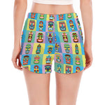 Colorful Tiki Pattern Print Women's Split Running Shorts