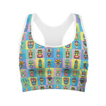 Colorful Tiki Pattern Print Women's Sports Bra