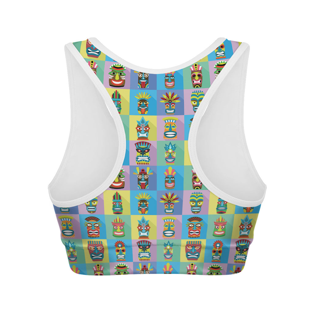 Colorful Tiki Pattern Print Women's Sports Bra
