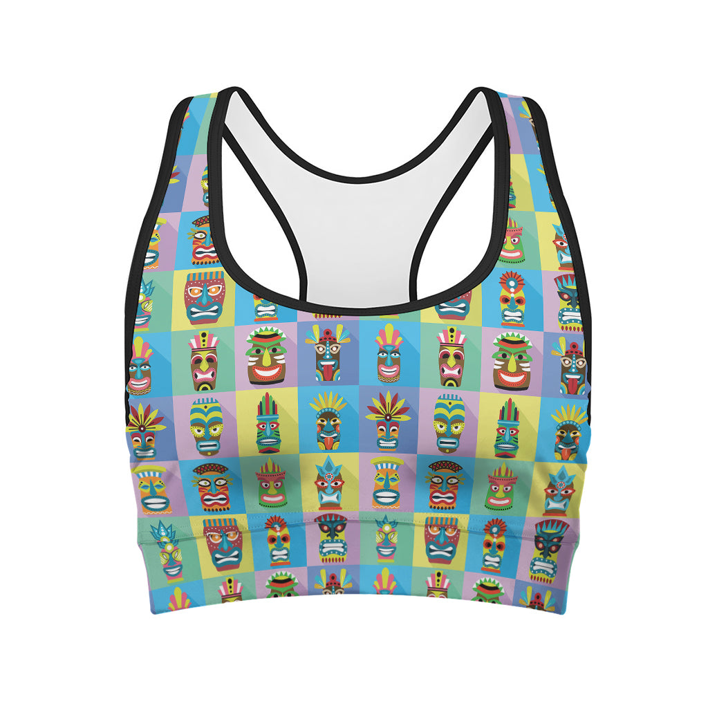 Colorful Tiki Pattern Print Women's Sports Bra