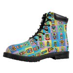 Colorful Tiki Pattern Print Work Boots