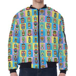 Colorful Tiki Pattern Print Zip Sleeve Bomber Jacket