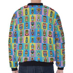 Colorful Tiki Pattern Print Zip Sleeve Bomber Jacket