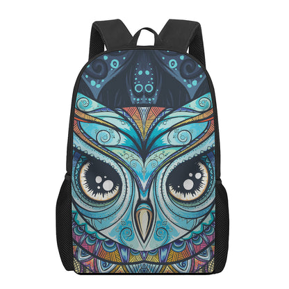 Colorful Tribal Owl Print 17 Inch Backpack