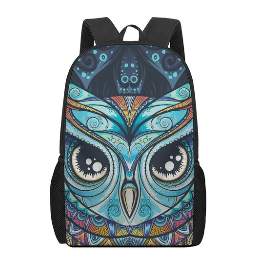 Colorful Tribal Owl Print 17 Inch Backpack