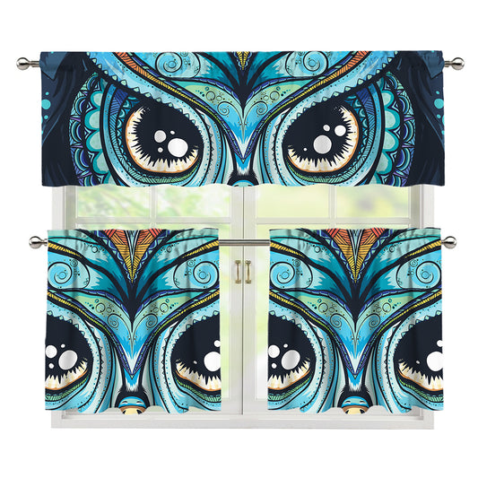 Colorful Tribal Owl Print 3 Piece Kitchen Curtains
