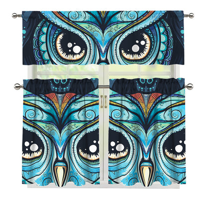 Colorful Tribal Owl Print 3 Piece Kitchen Curtains