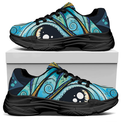 Colorful Tribal Owl Print Black Chunky Shoes