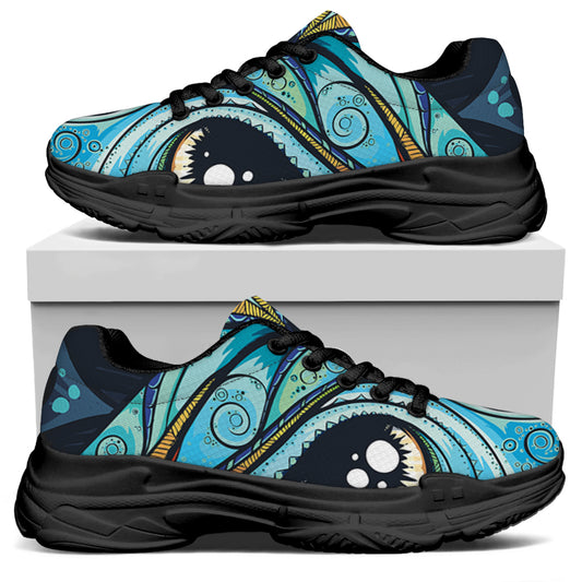Colorful Tribal Owl Print Black Chunky Shoes
