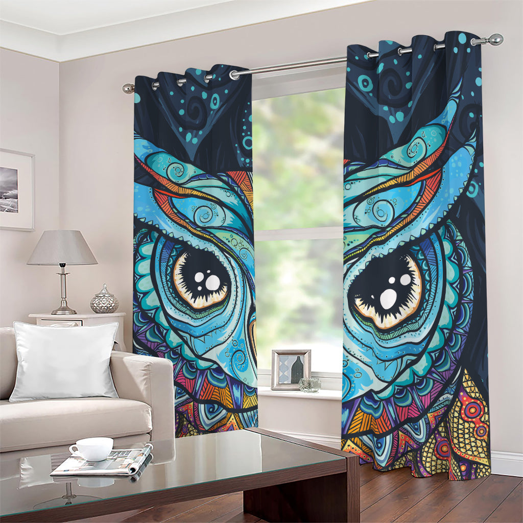 Colorful Tribal Owl Print Blackout Grommet Curtains