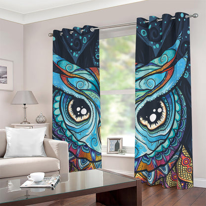 Colorful Tribal Owl Print Blackout Grommet Curtains