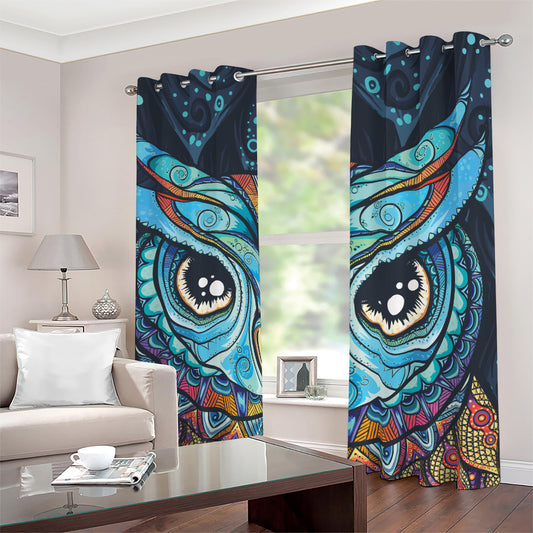 Colorful Tribal Owl Print Blackout Grommet Curtains