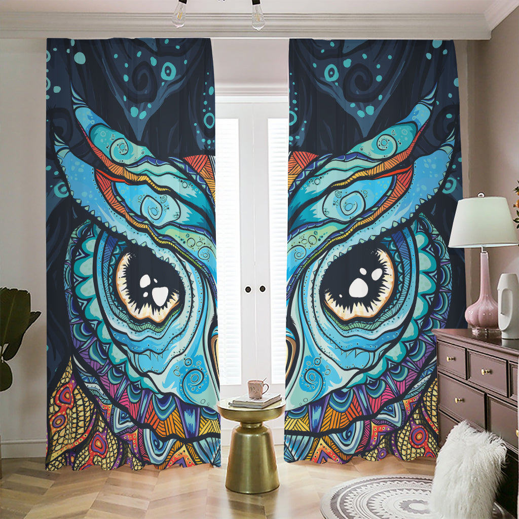 Colorful Tribal Owl Print Blackout Pencil Pleat Curtains