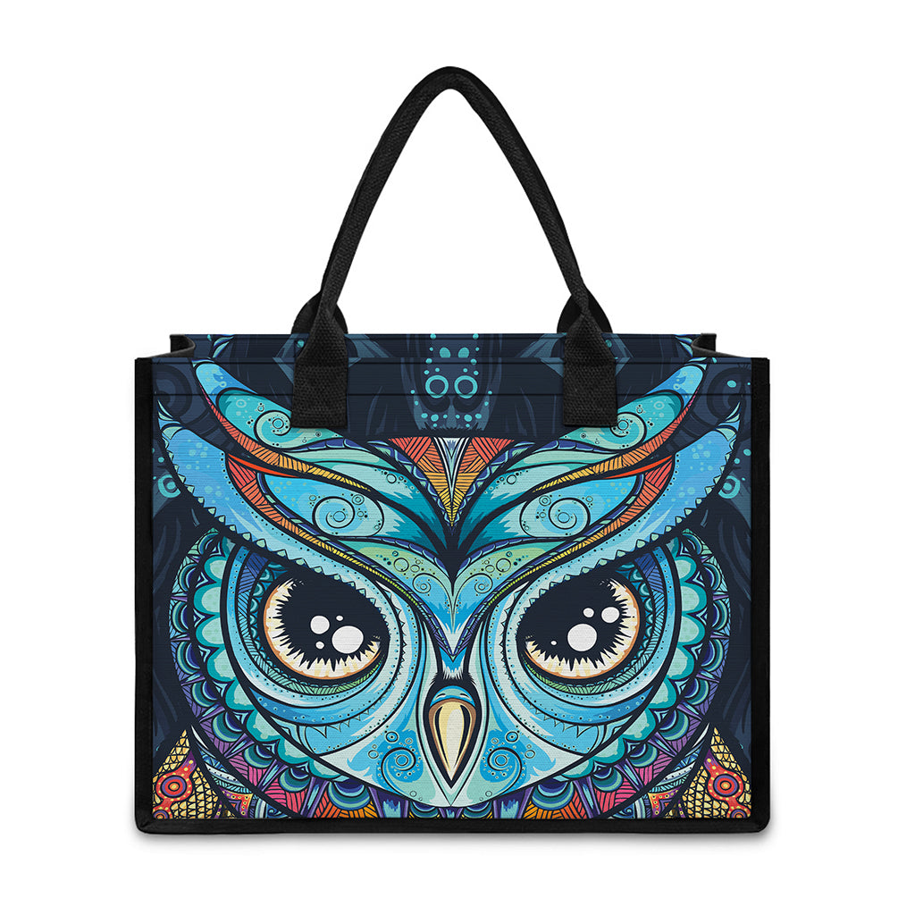 Colorful Tribal Owl Print Canvas Tote Bag