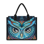 Colorful Tribal Owl Print Canvas Tote Bag