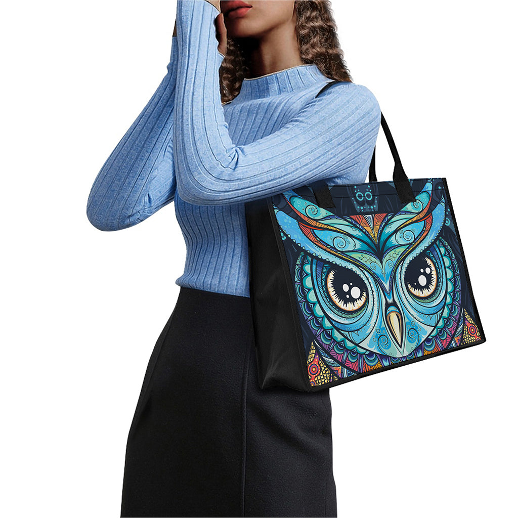 Colorful Tribal Owl Print Canvas Tote Bag