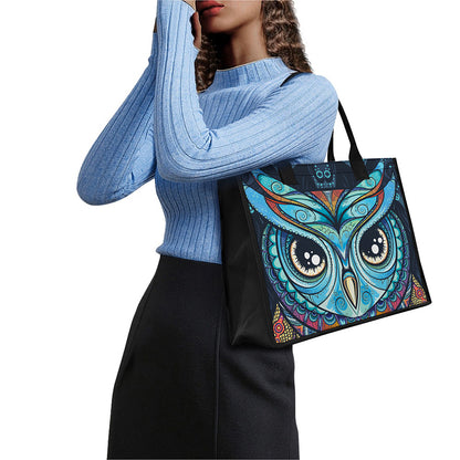 Colorful Tribal Owl Print Canvas Tote Bag