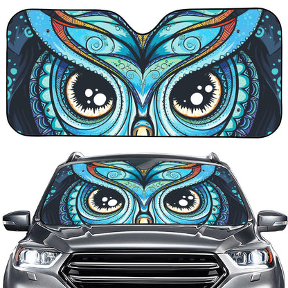 Colorful Tribal Owl Print Car Windshield Sun Shade