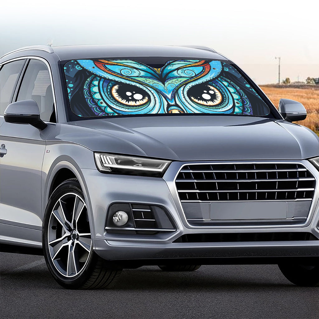 Colorful Tribal Owl Print Car Windshield Sun Shade