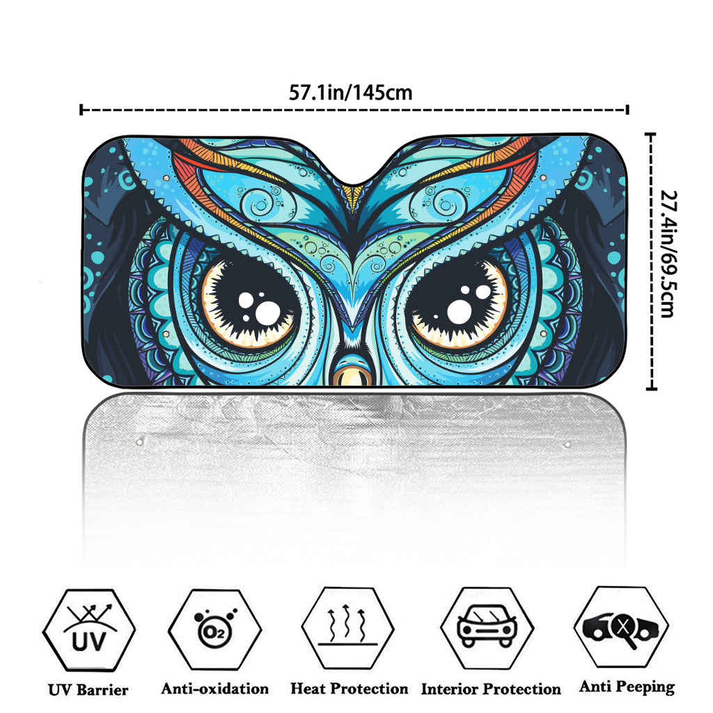 Colorful Tribal Owl Print Car Windshield Sun Shade
