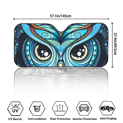 Colorful Tribal Owl Print Car Windshield Sun Shade
