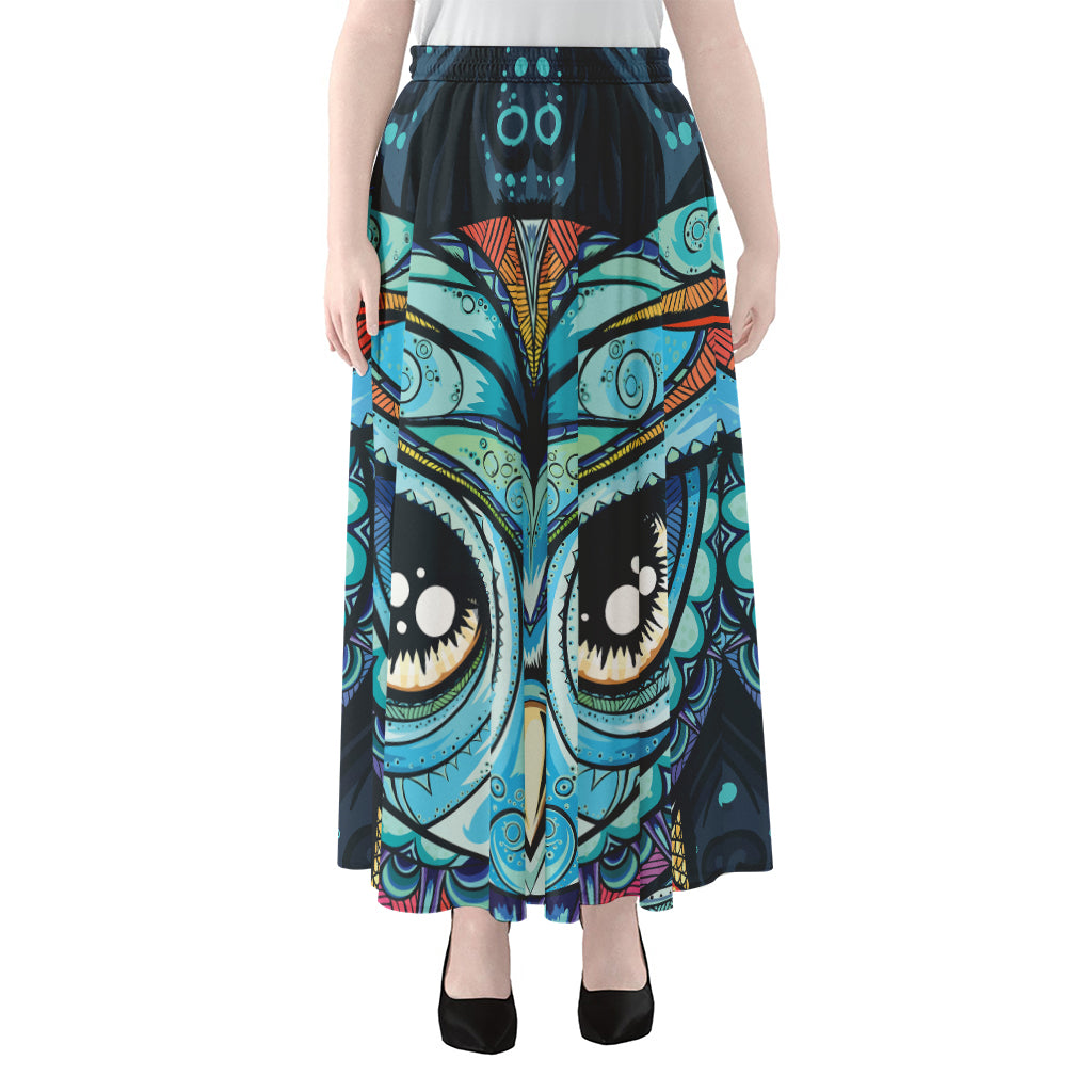 Colorful Tribal Owl Print Chiffon Maxi Skirt